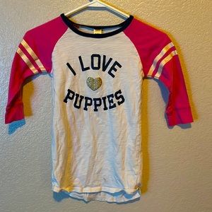 Pink and white “I LOVE PUPPIES” shirt
